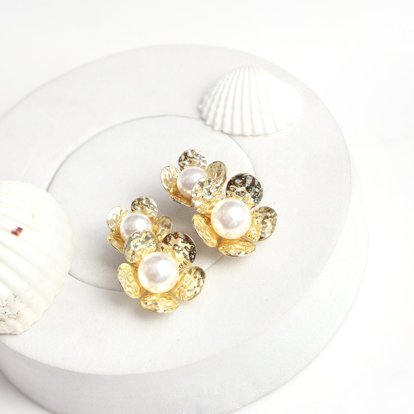 Golden Bloom Pearl Stud Earrings