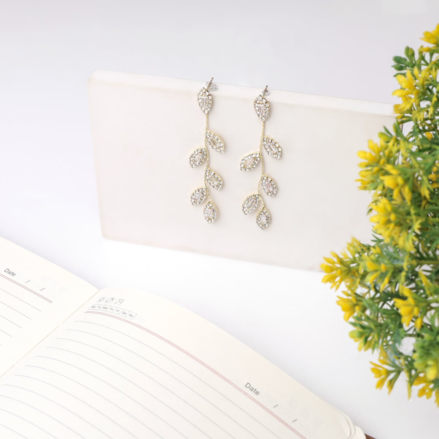 Crystal Leaf Drop Earrings