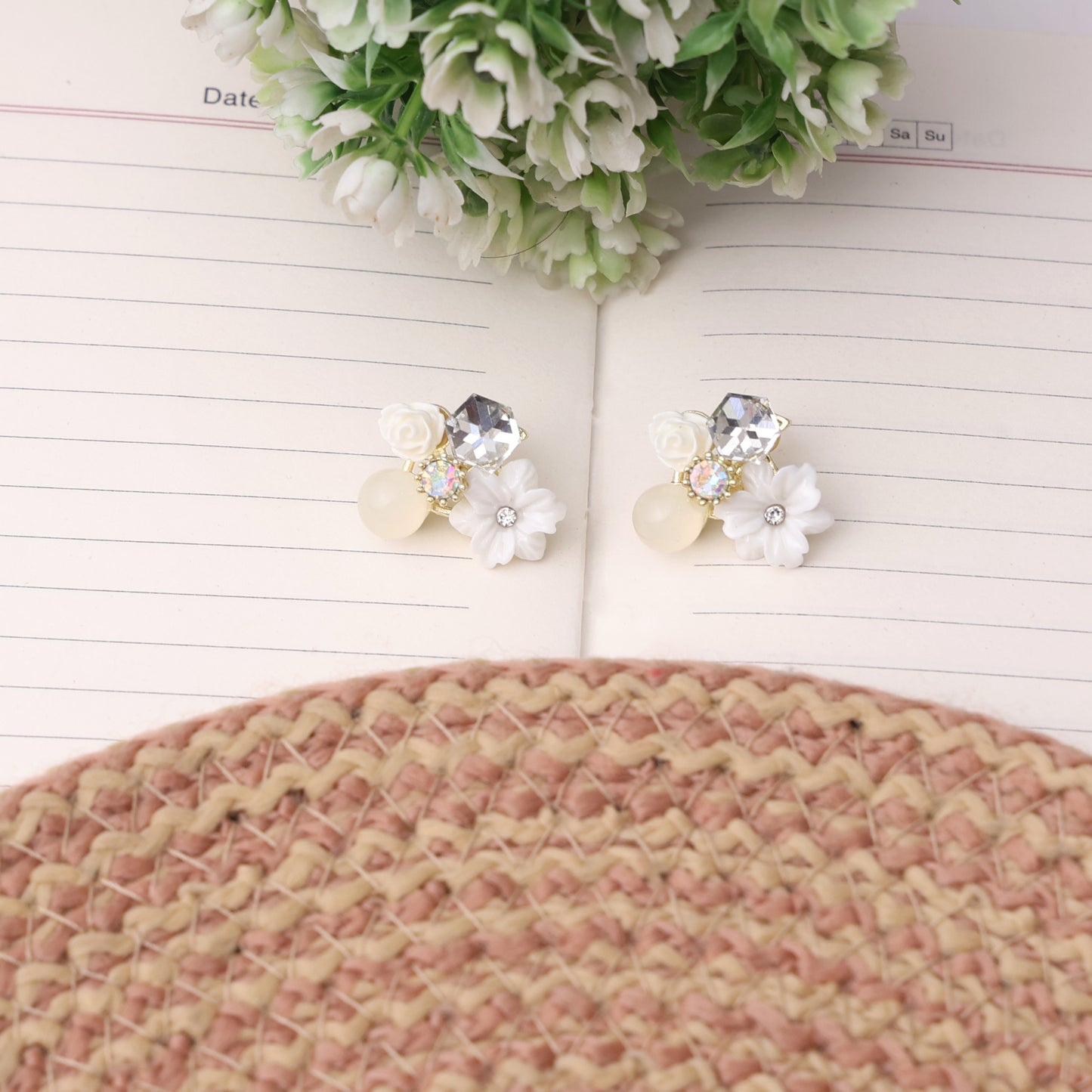 Floral Crystal Cluster Stud Earrings