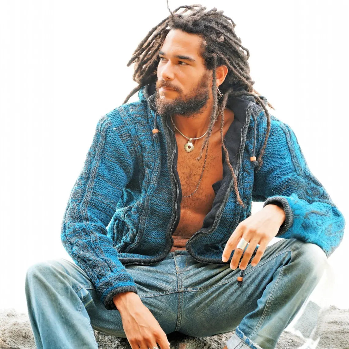 Teal Wool Aran Hoodie