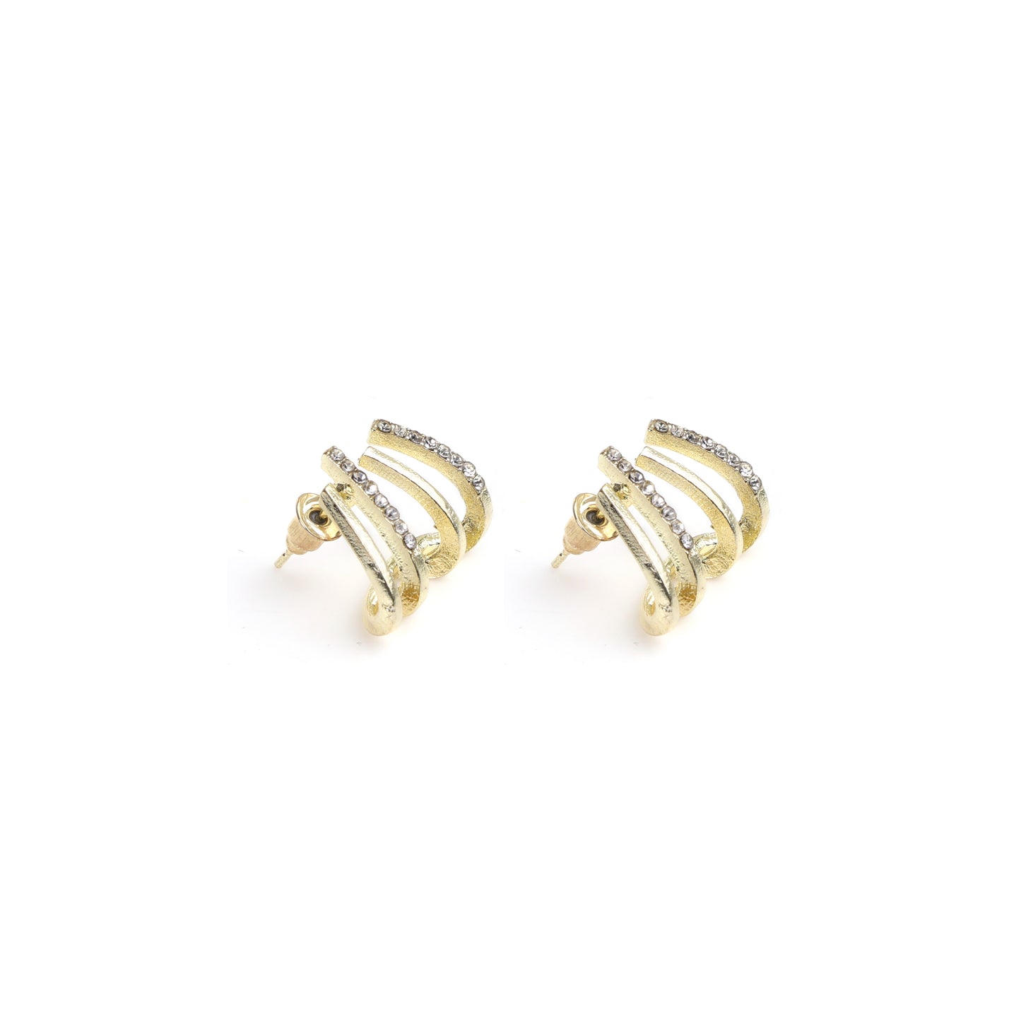 Gold Triple Band Crystal Hoop Earrings