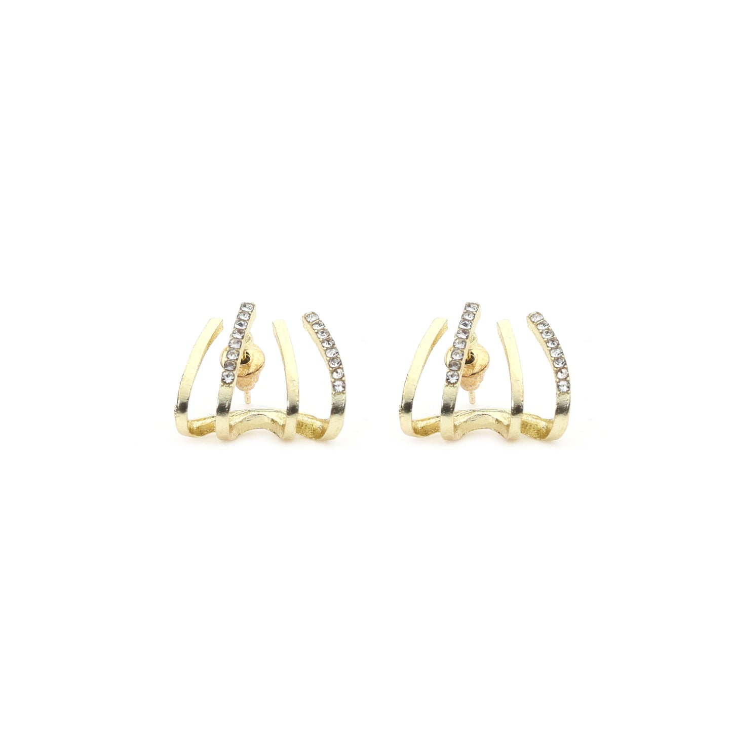 Gold Triple Band Crystal Hoop Earrings