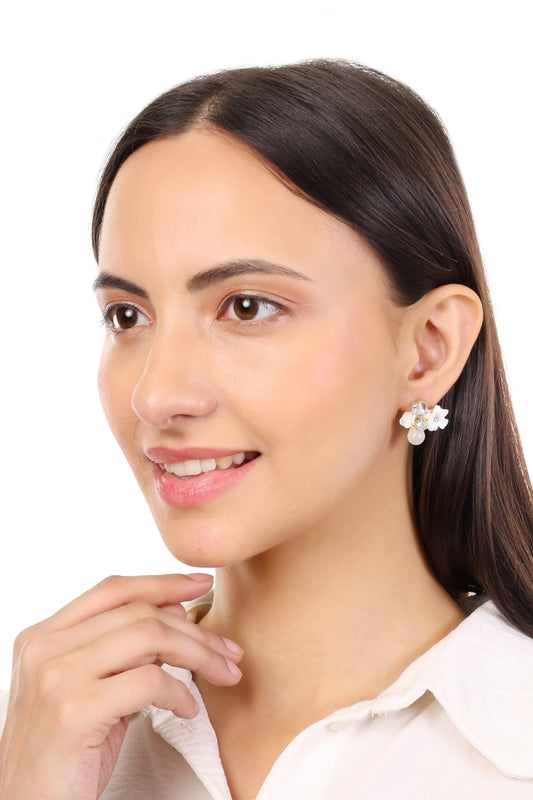 Floral Crystal Cluster Stud Earrings