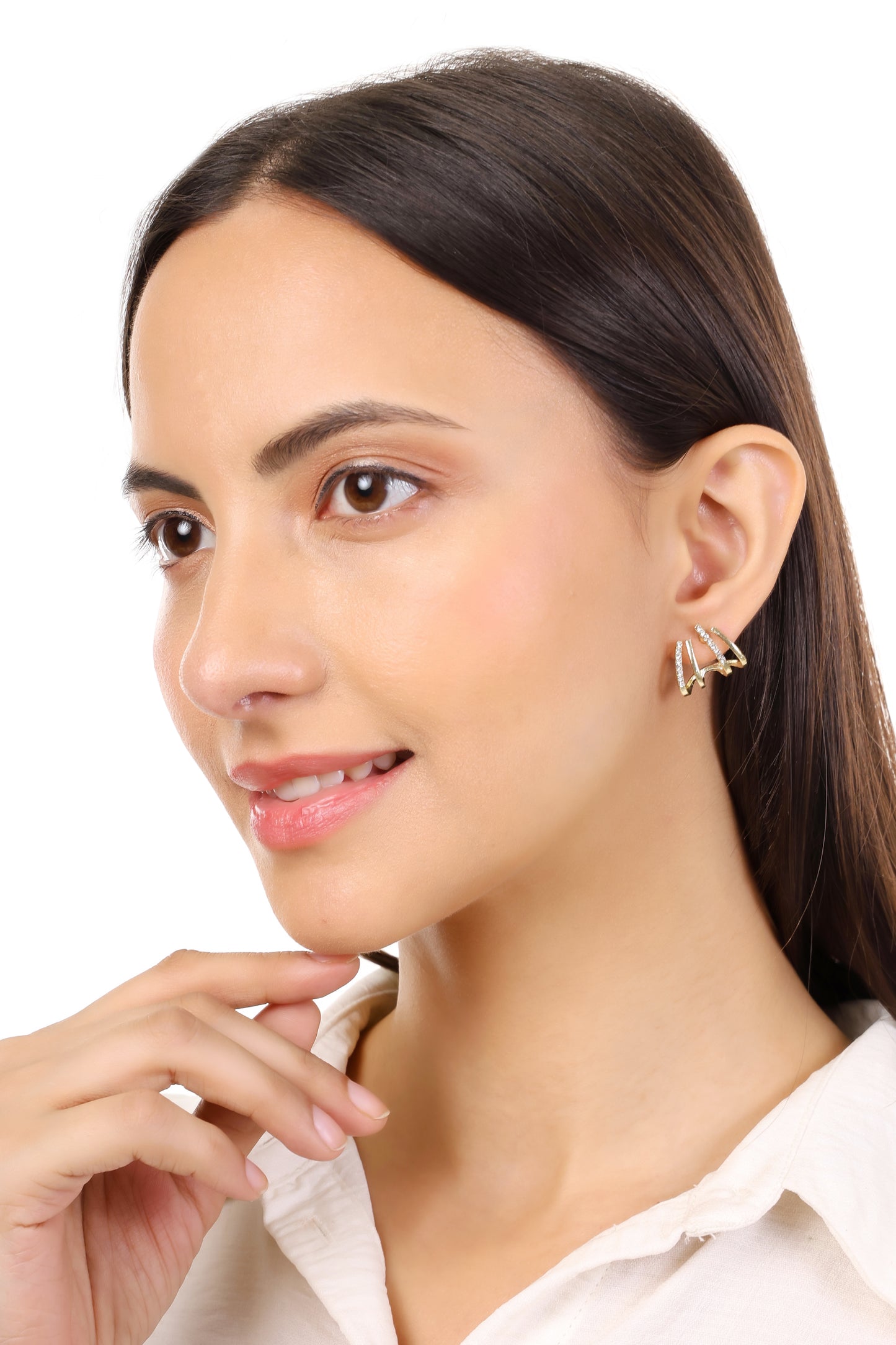 Gold Triple Band Crystal Hoop Earrings