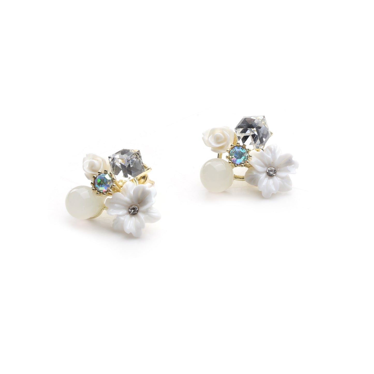 Floral Crystal Cluster Stud Earrings