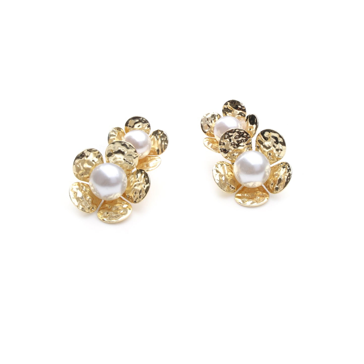 Golden Bloom Pearl Stud Earrings