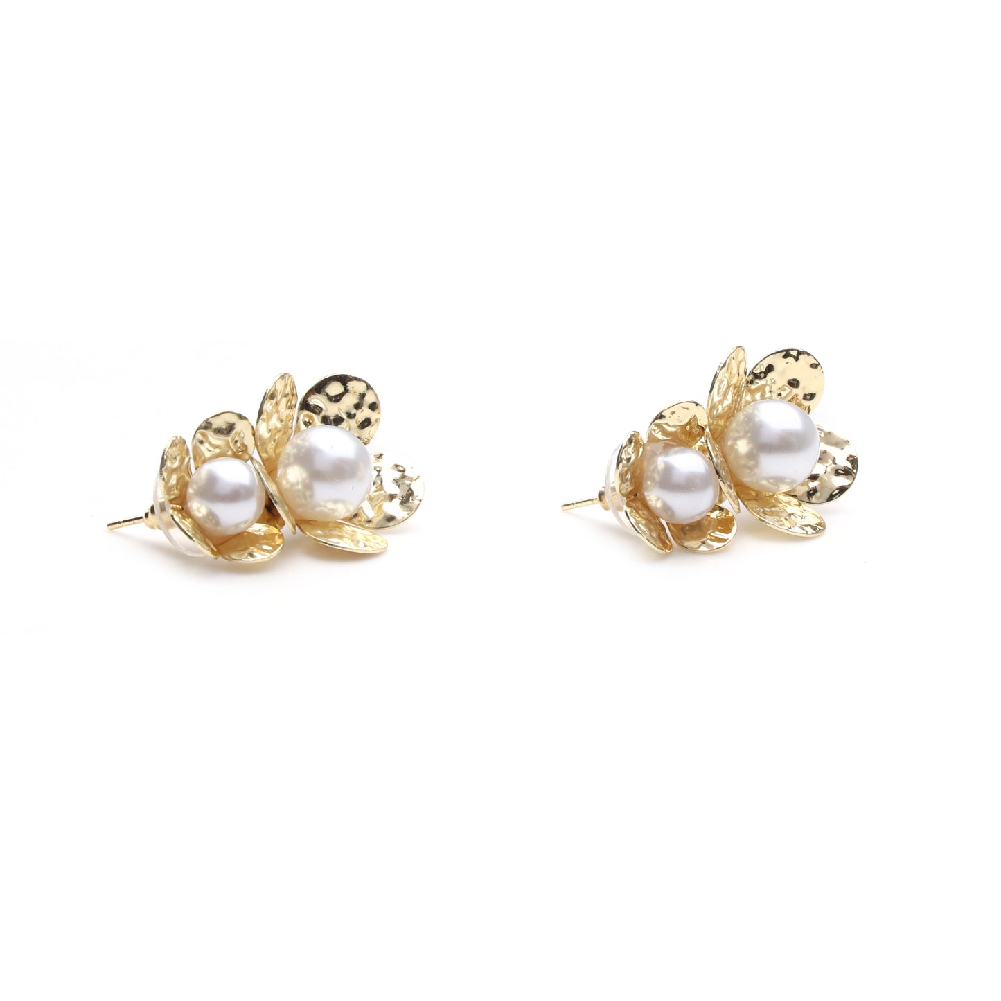 Golden Bloom Pearl Stud Earrings