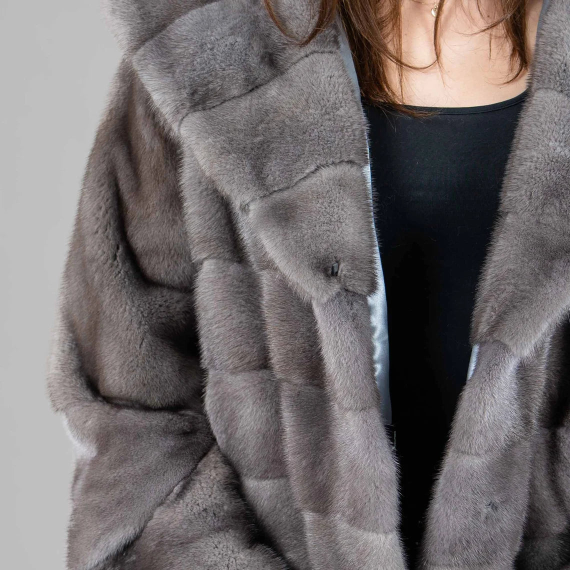 Women’s Dark Gray Mink Fur Jacket with Hood