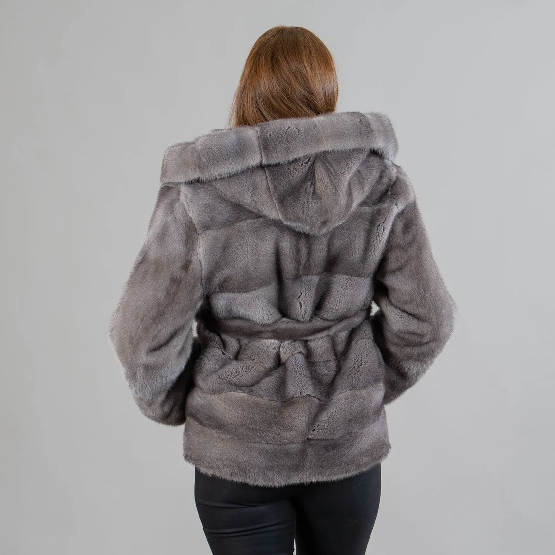 Women’s Dark Gray Mink Fur Jacket with Hood