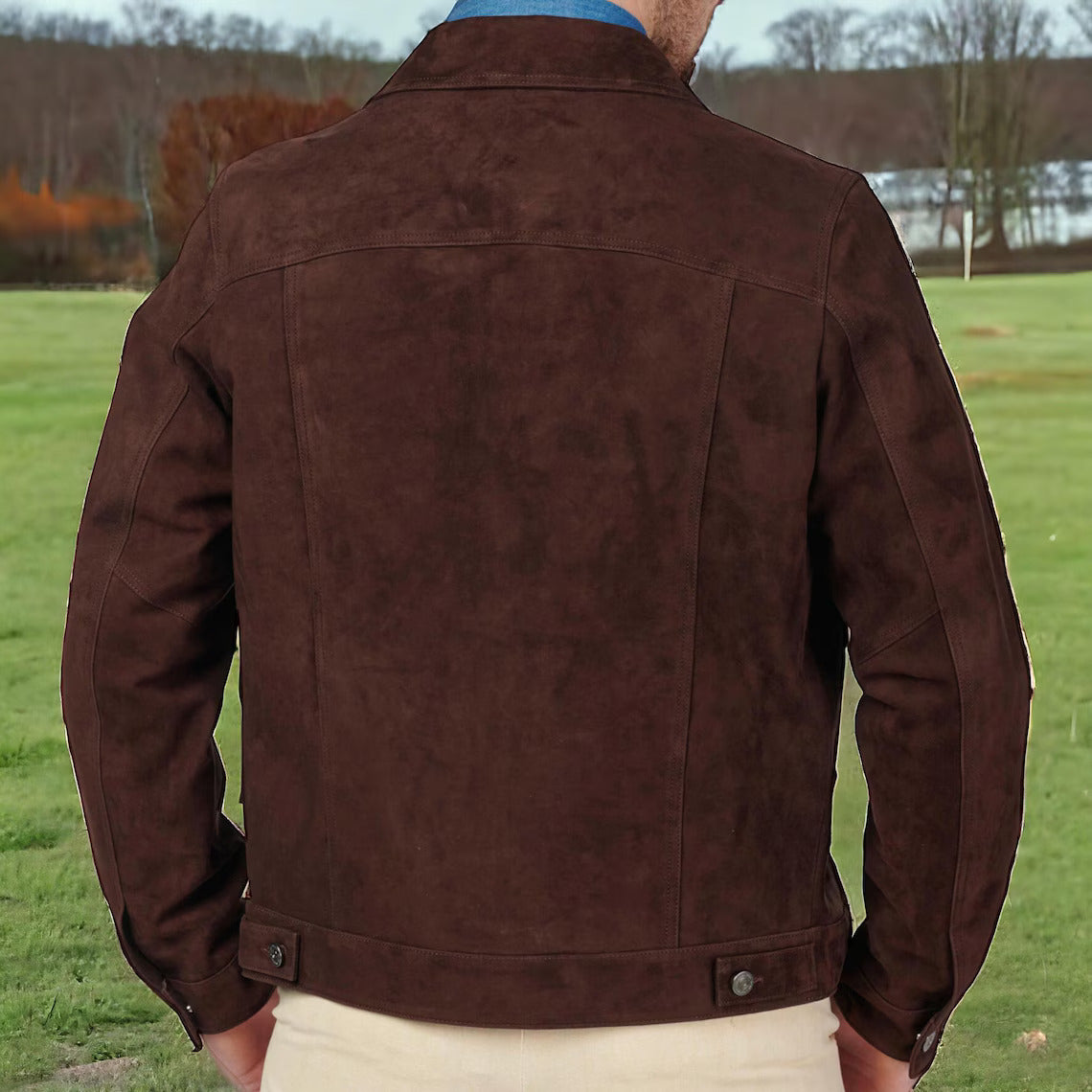 Men’s Brown Suede Leather Trucker Jacket