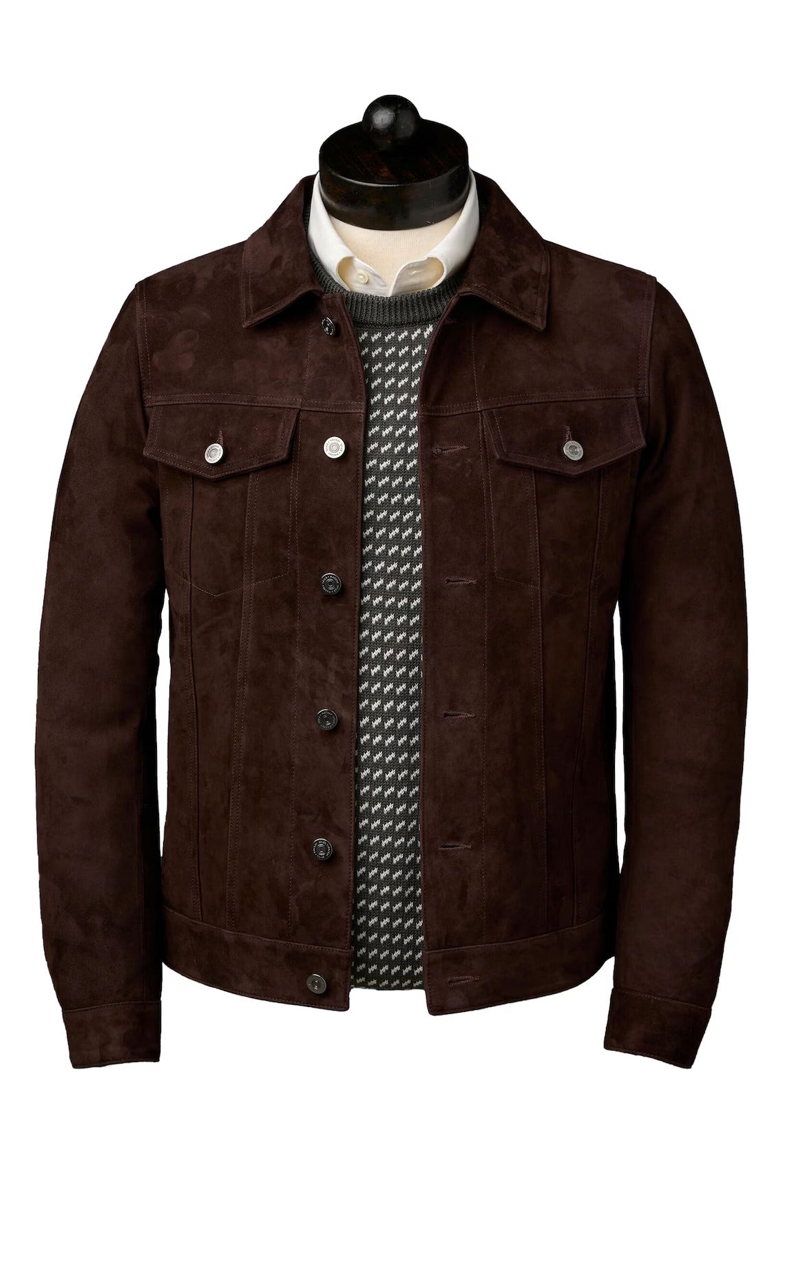 Men’s Brown Suede Leather Trucker Jacket