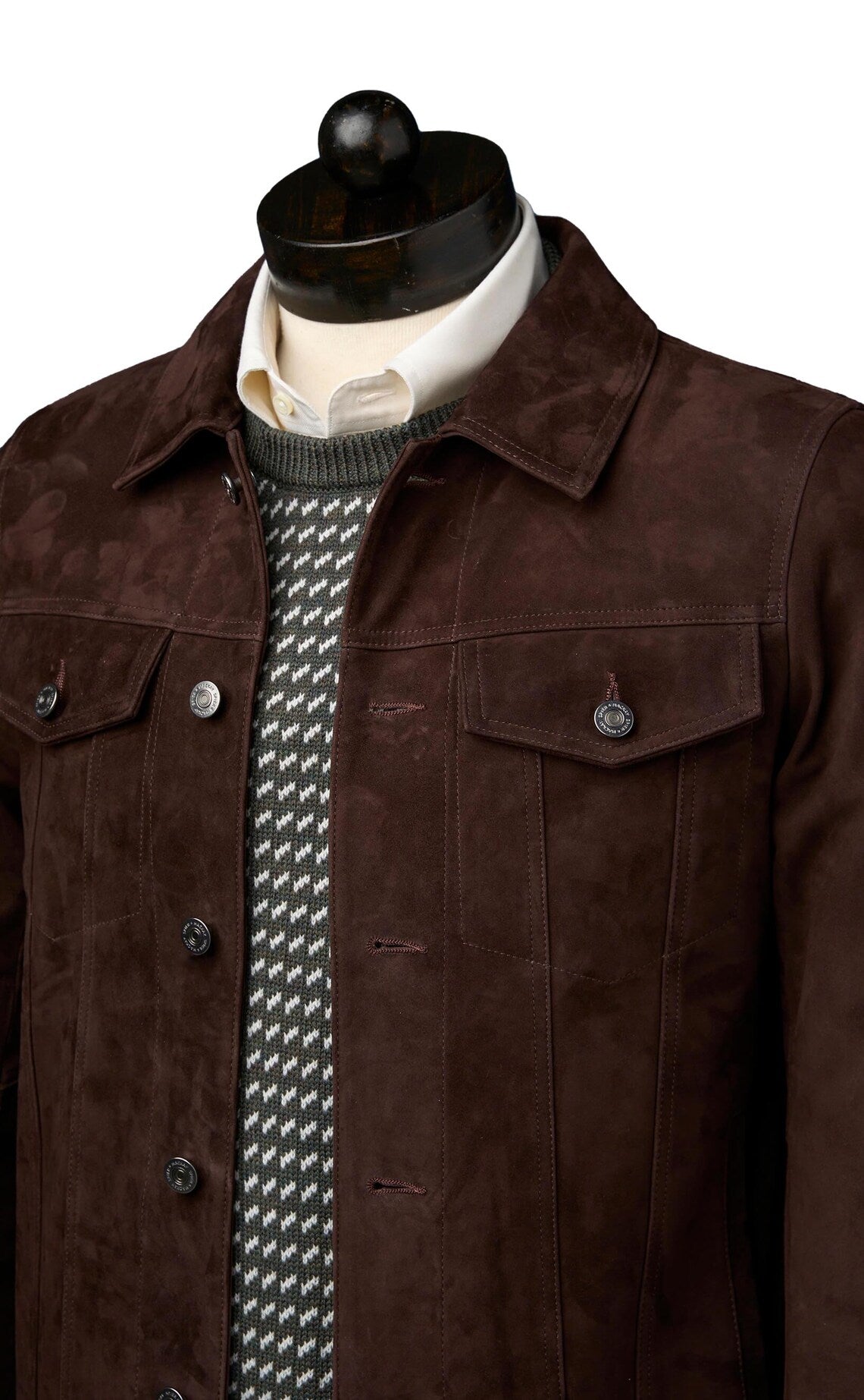 Men’s Brown Suede Leather Trucker Jacket