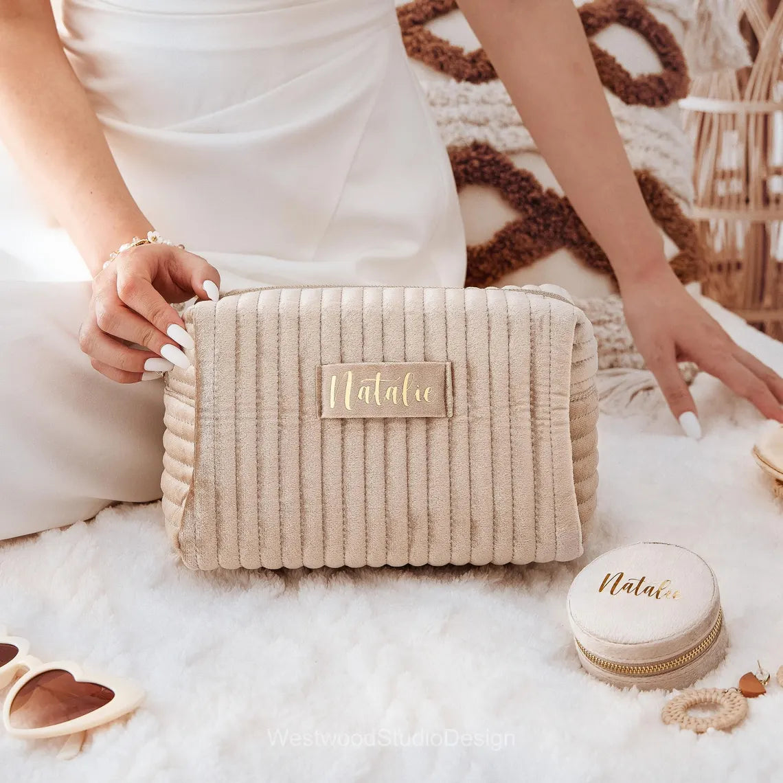 Personalized Velvet Makeup & Toiletry Bag