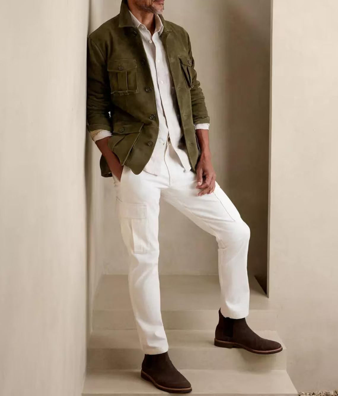 Men’s Olive Green Suede Trucker Jacket