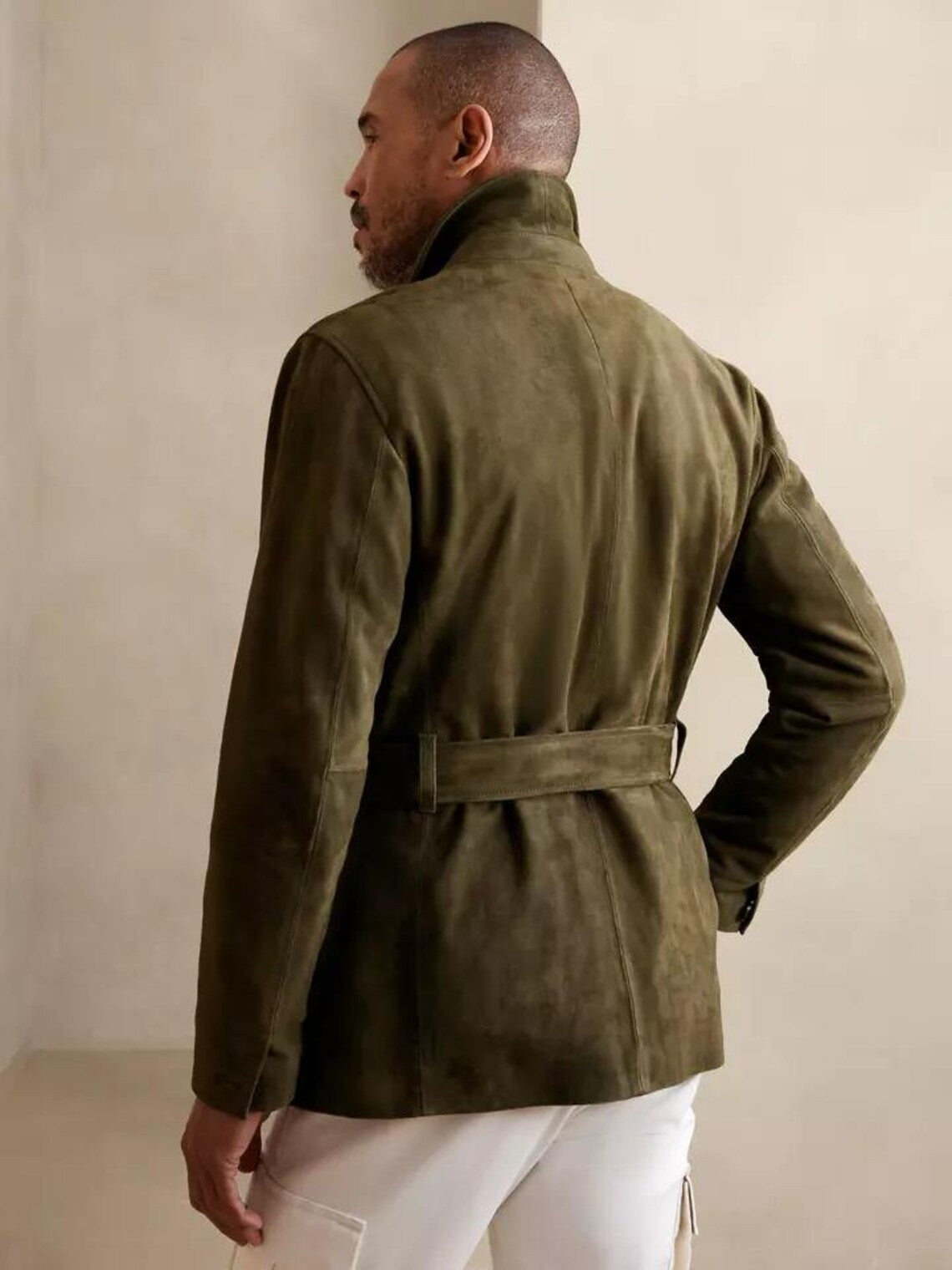 Men’s Olive Green Suede Trucker Jacket