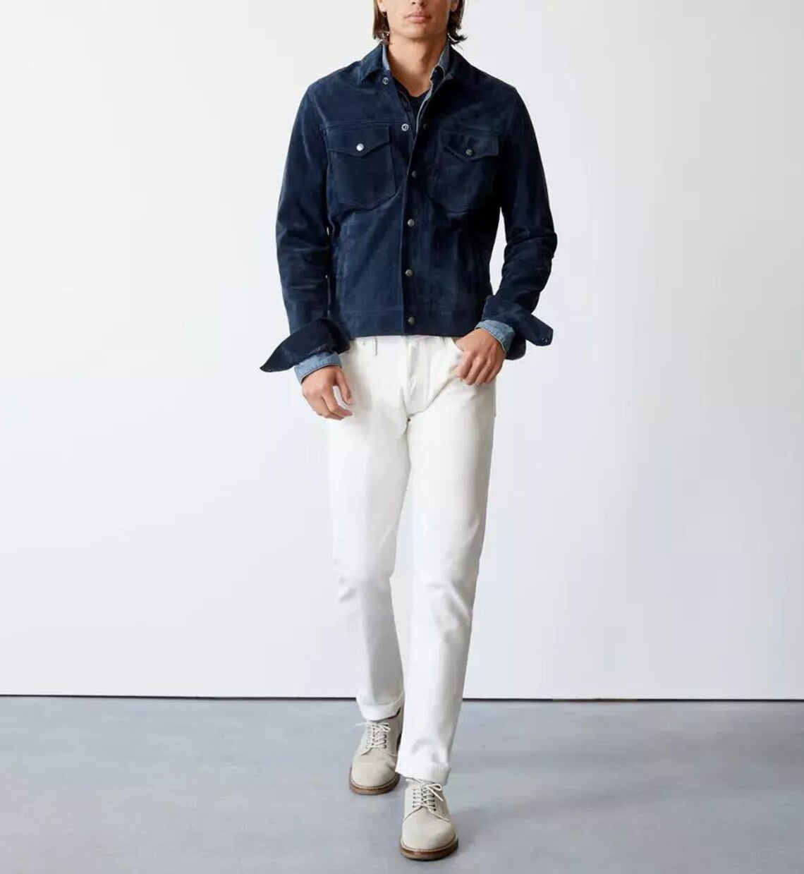 Men’s Cowhide Suede Trucker Jacket