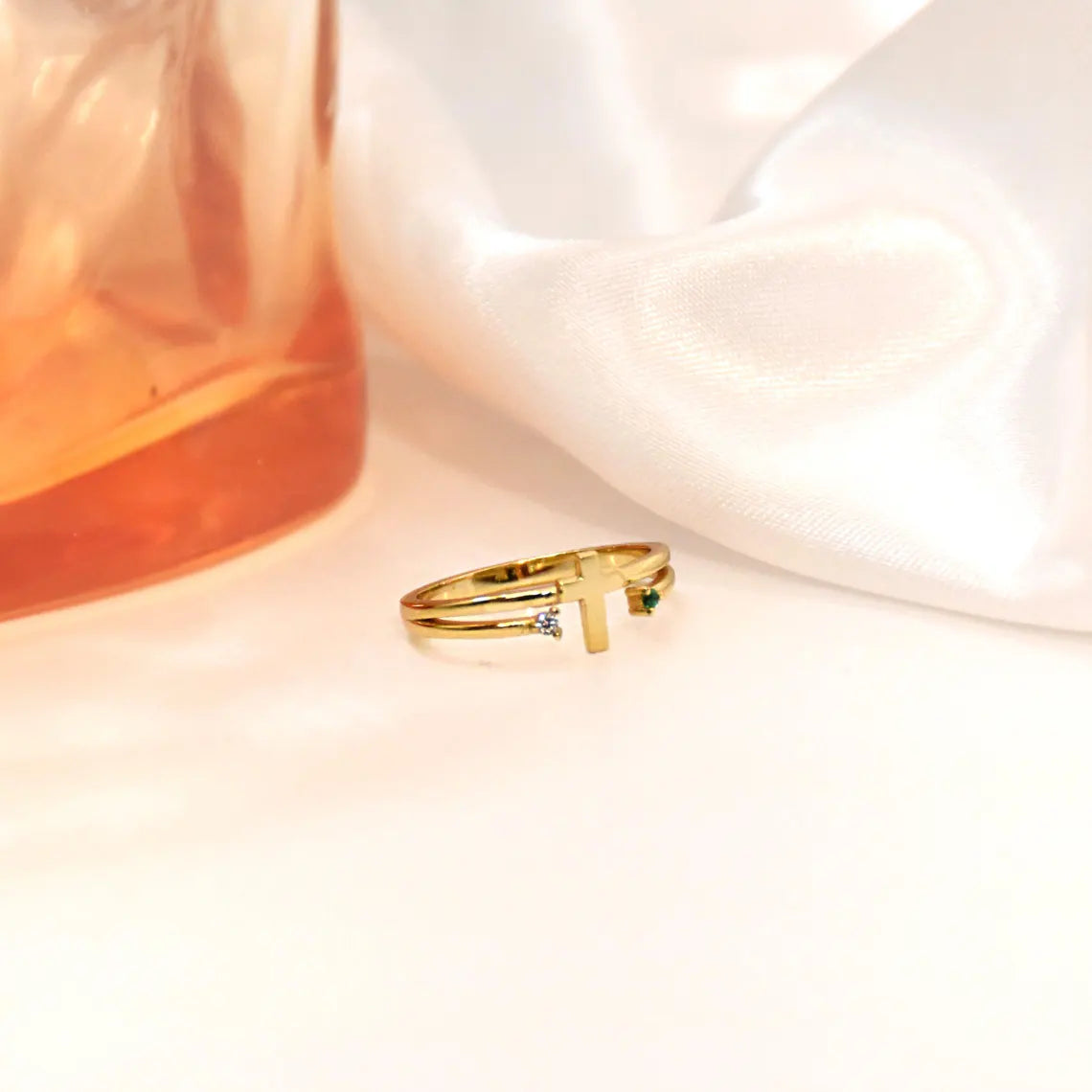 Personalized Cross Birthstone Ring