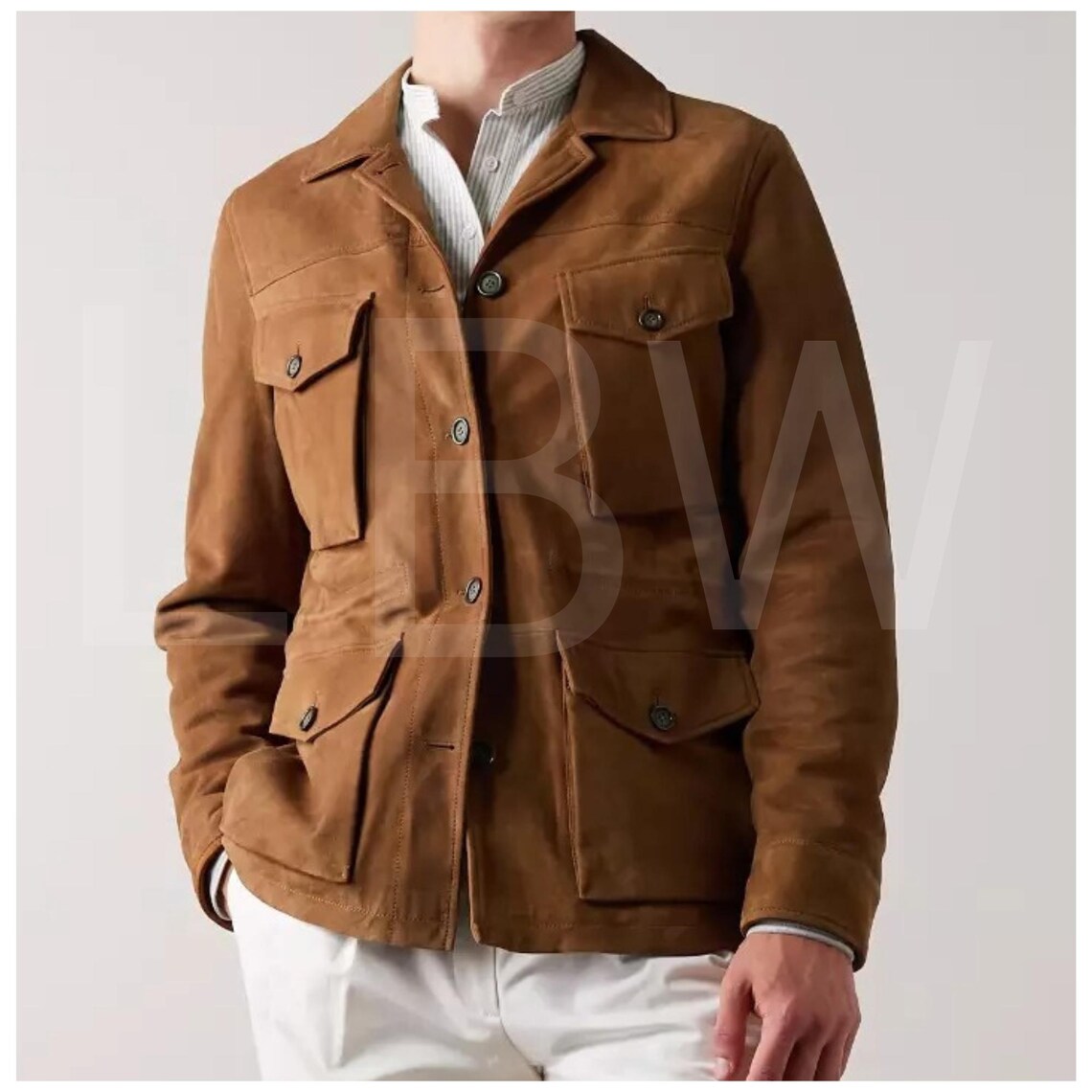 Men’s 100% Genuine Suede Leather Trucker Jacket