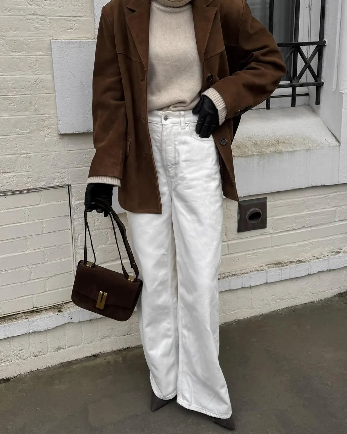 Vintage Brown Suede Leather Blazer for Women