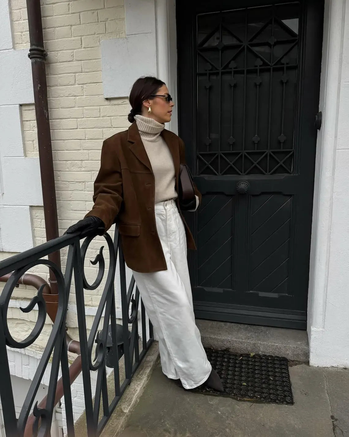 Vintage Brown Suede Leather Blazer for Women