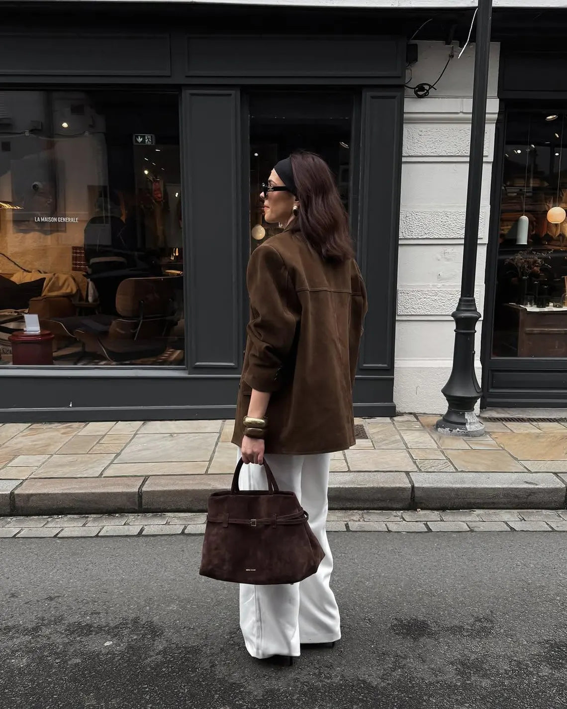 Vintage Brown Suede Leather Blazer for Women