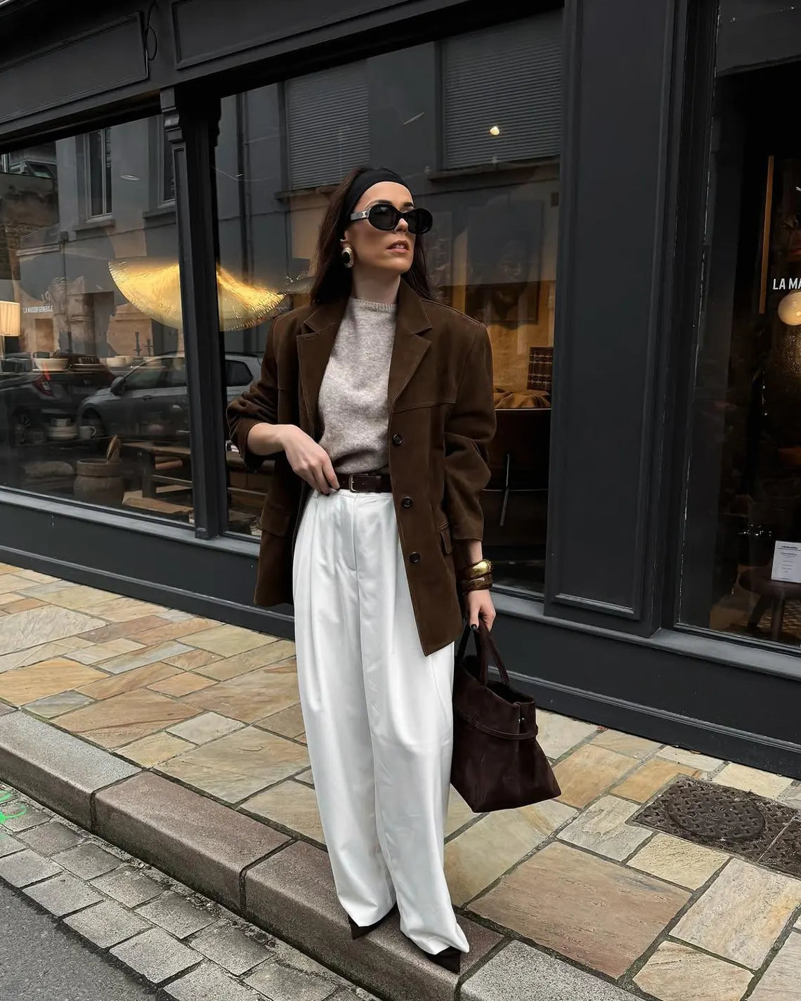 Vintage Brown Suede Leather Blazer for Women