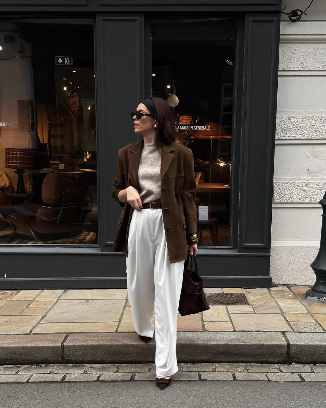 Vintage Brown Suede Leather Blazer for Women