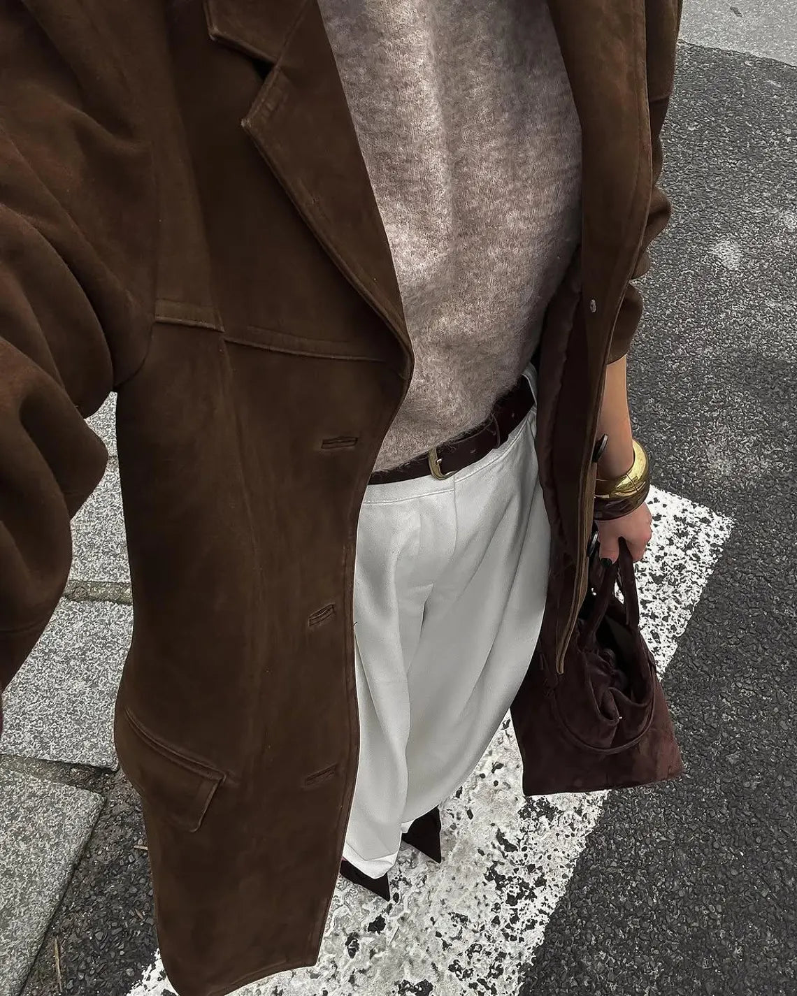 Vintage Brown Suede Leather Blazer for Women