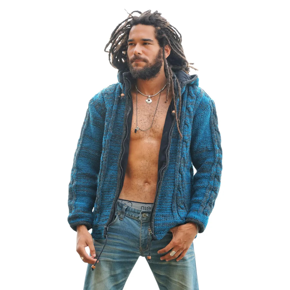 Teal Wool Aran Hoodie