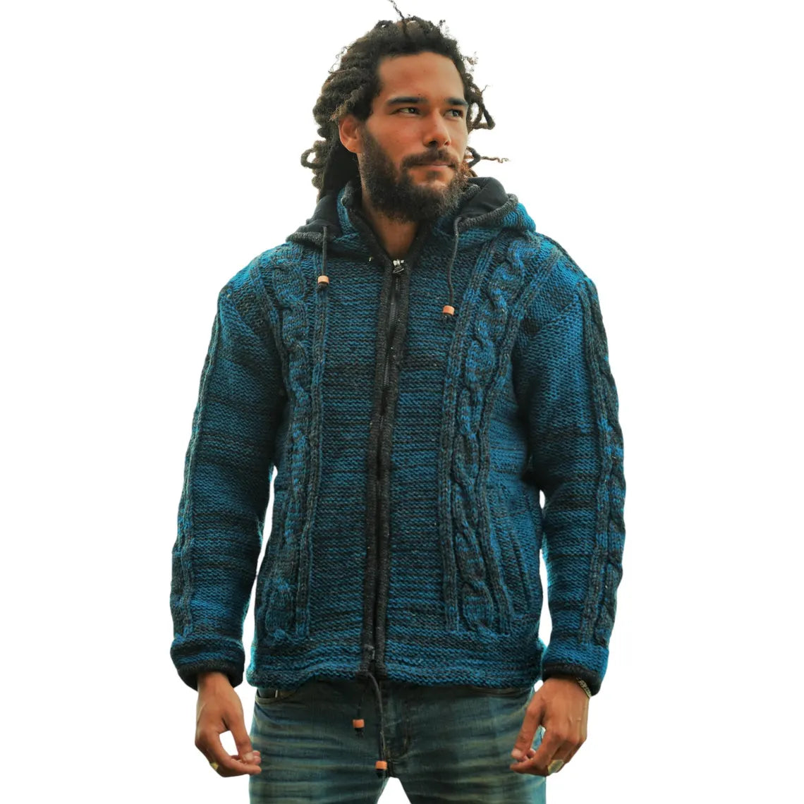 Teal Wool Aran Hoodie