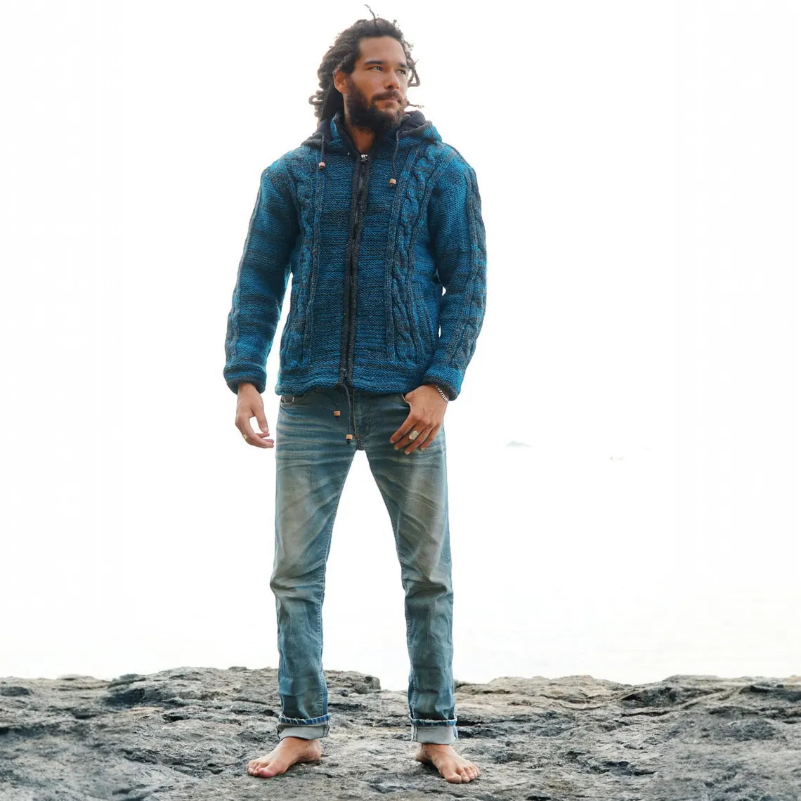 Teal Wool Aran Hoodie