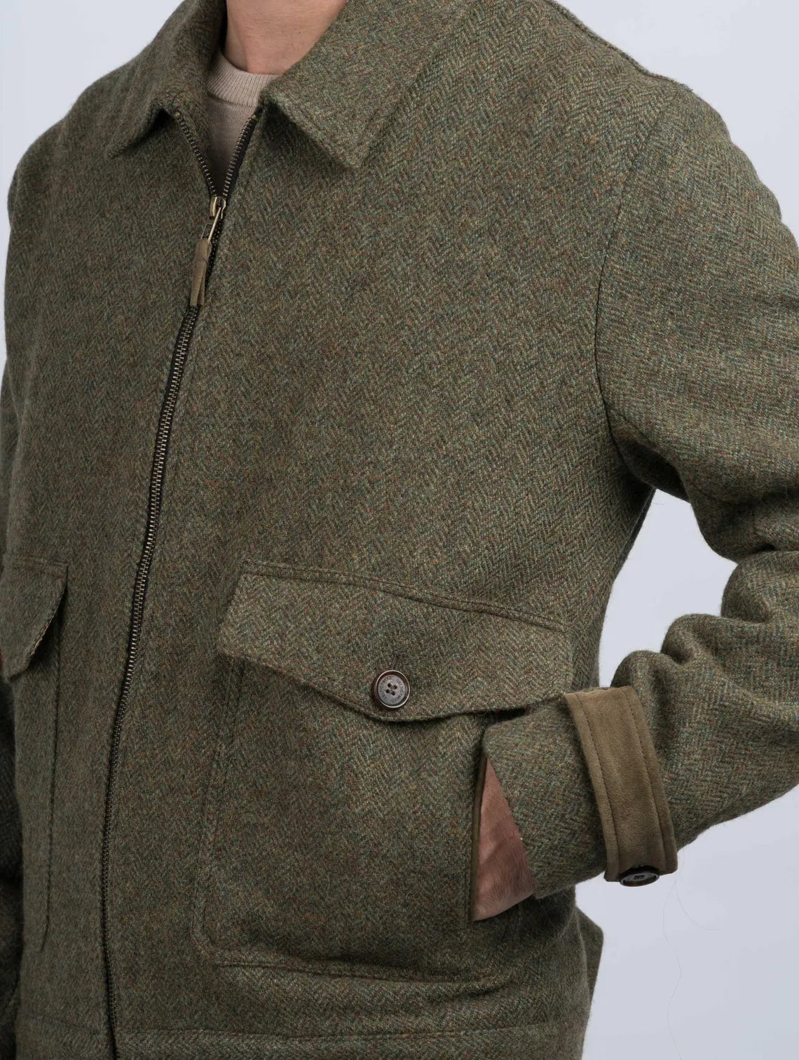 Celtic Tweed Men’s Moss-Green Aviator Jacket