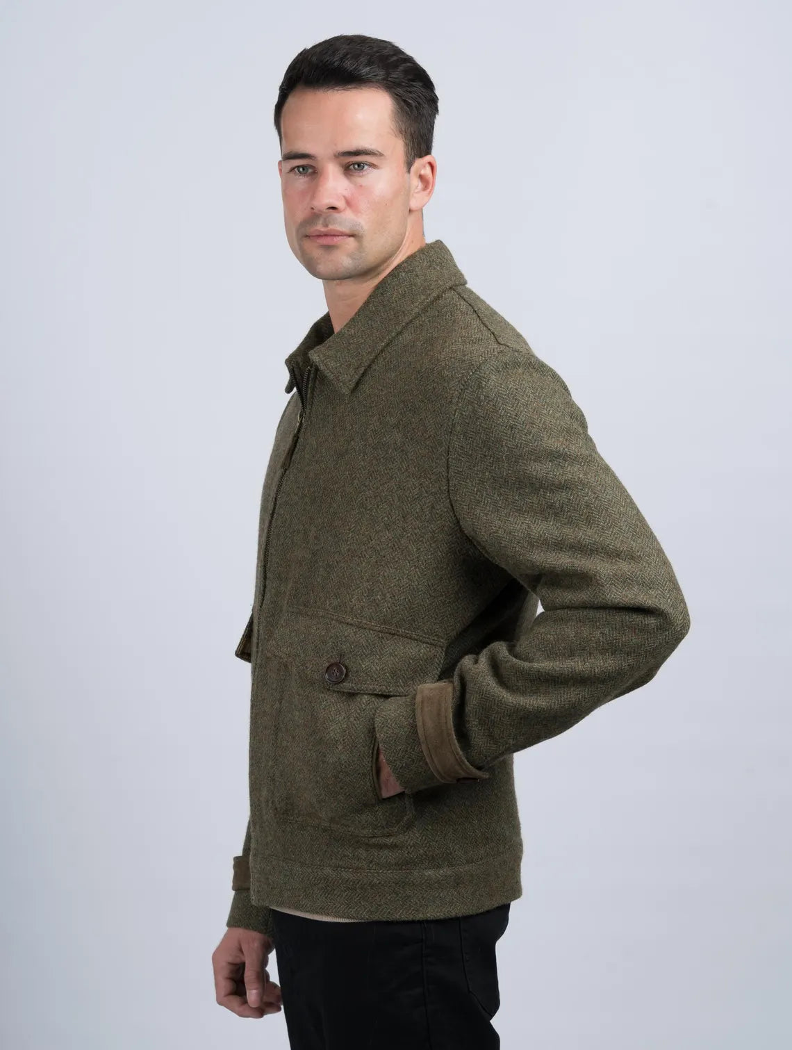 Celtic Tweed Men’s Moss-Green Aviator Jacket