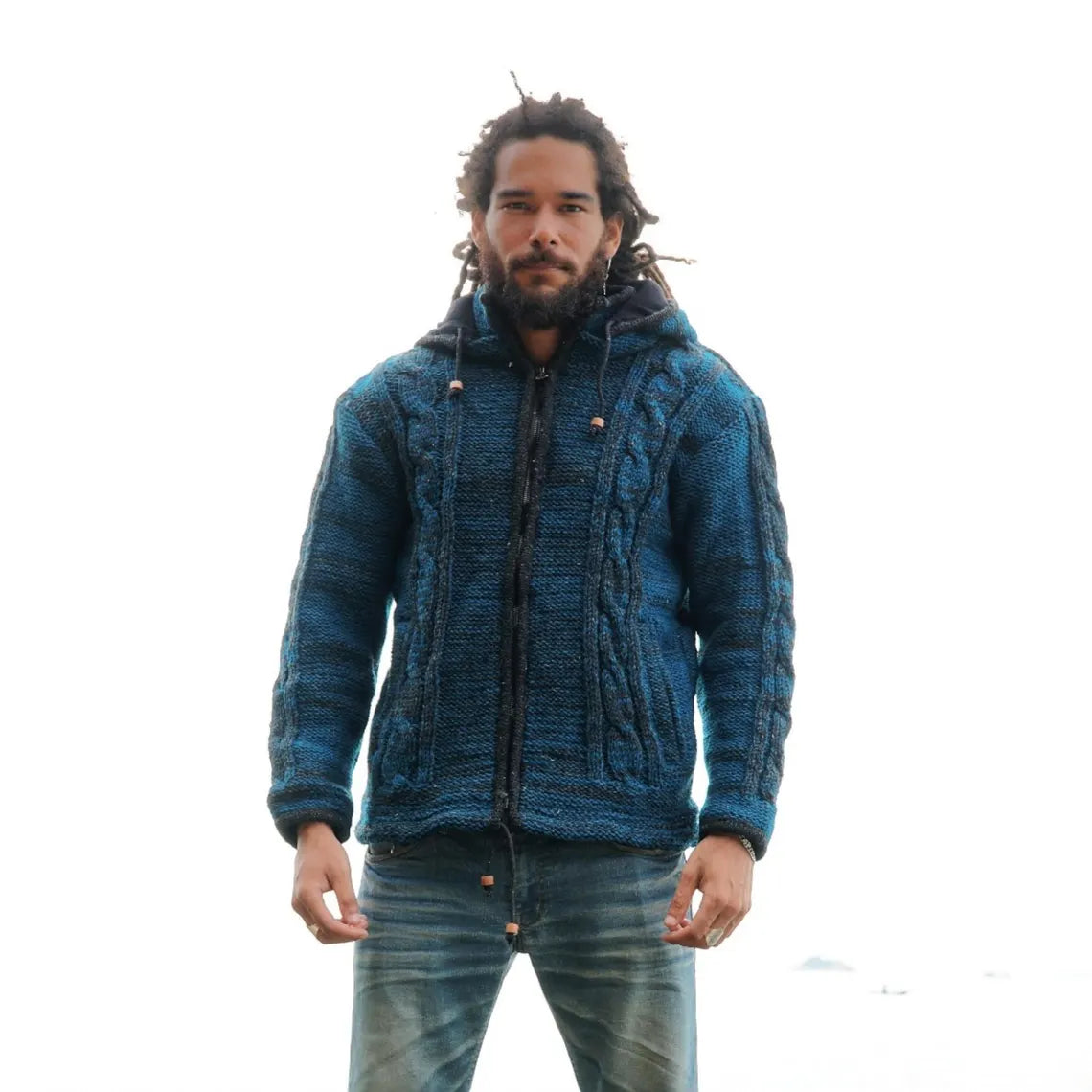 Teal Wool Aran Hoodie