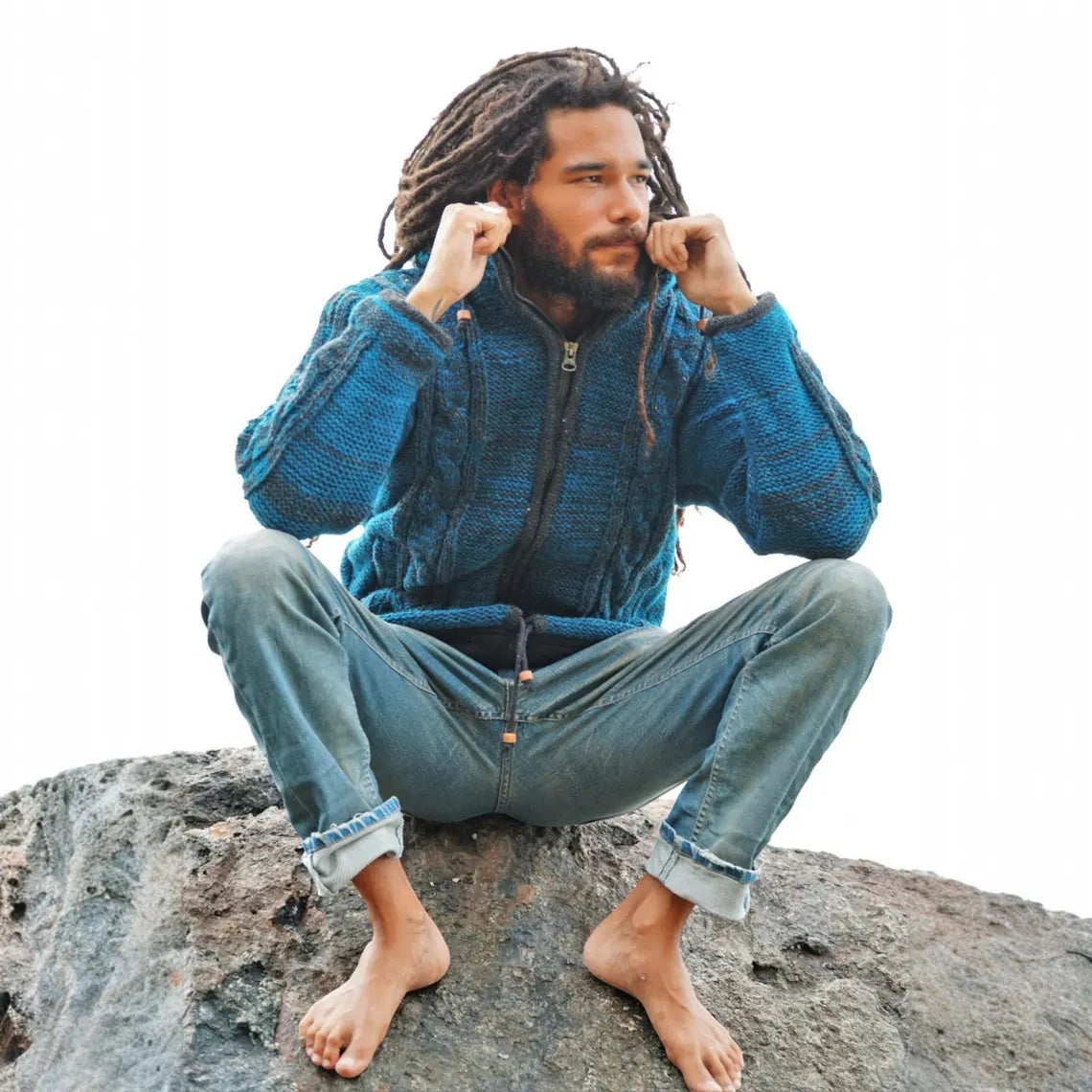 Teal Wool Aran Hoodie