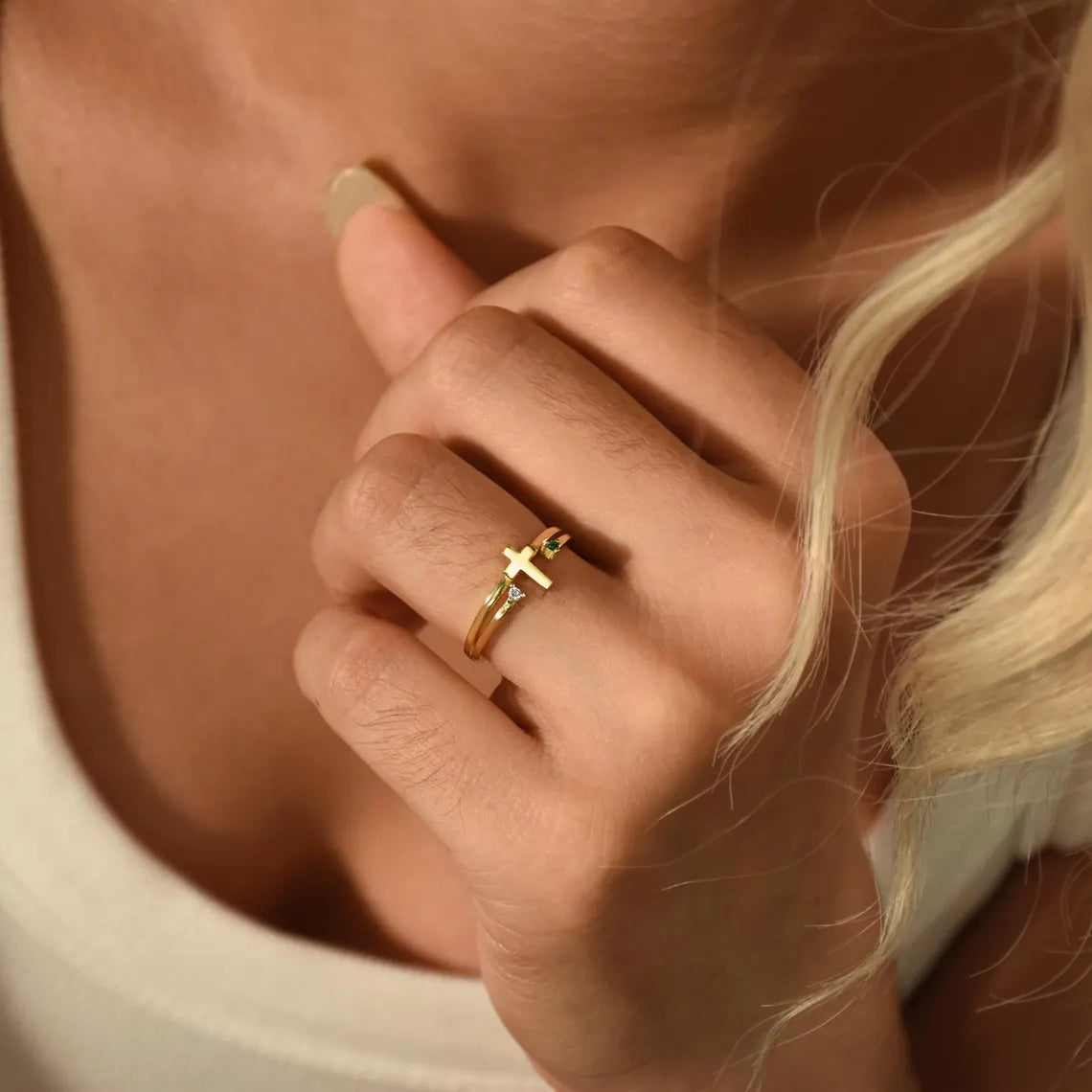 Personalized Cross Birthstone Ring