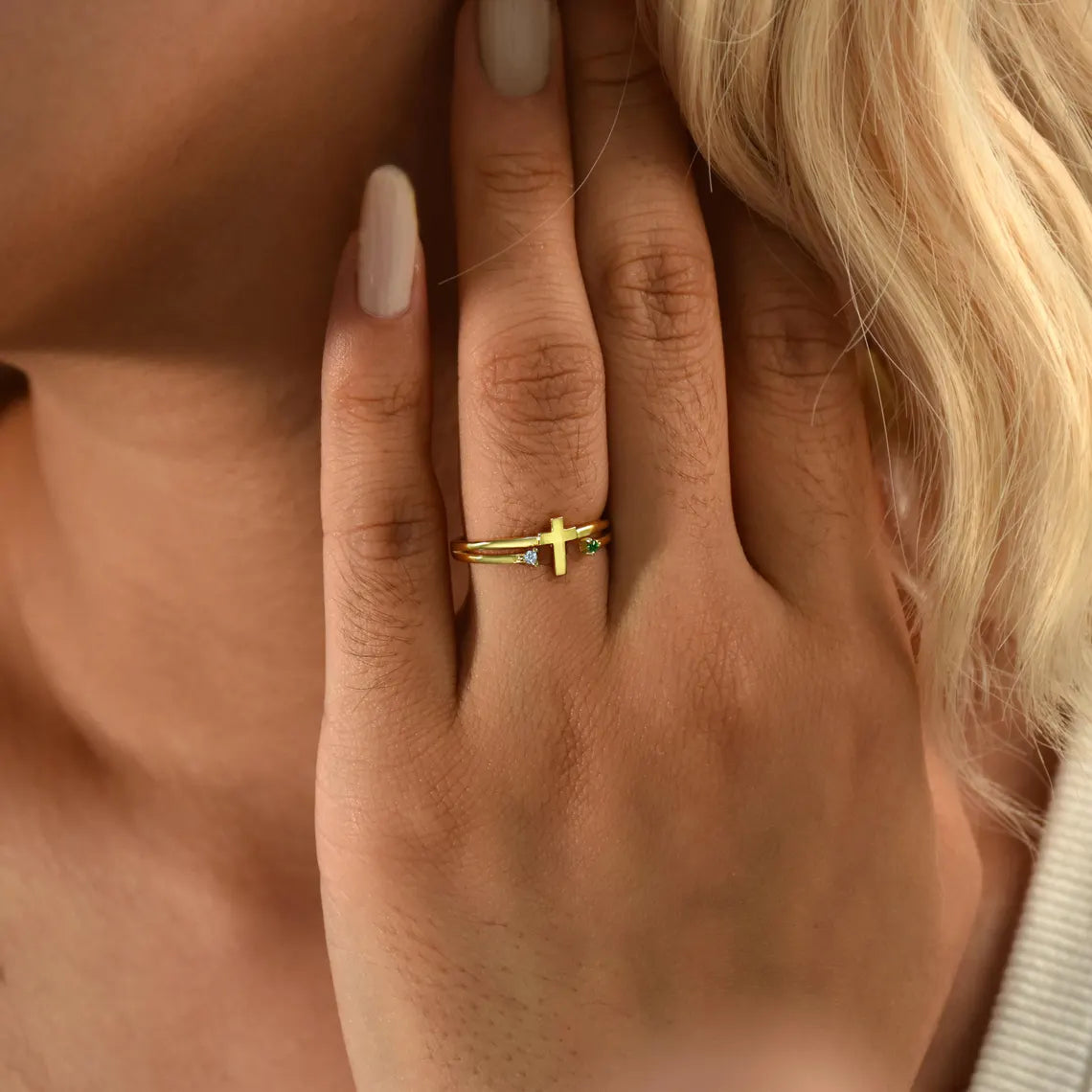 Personalized Cross Birthstone Ring