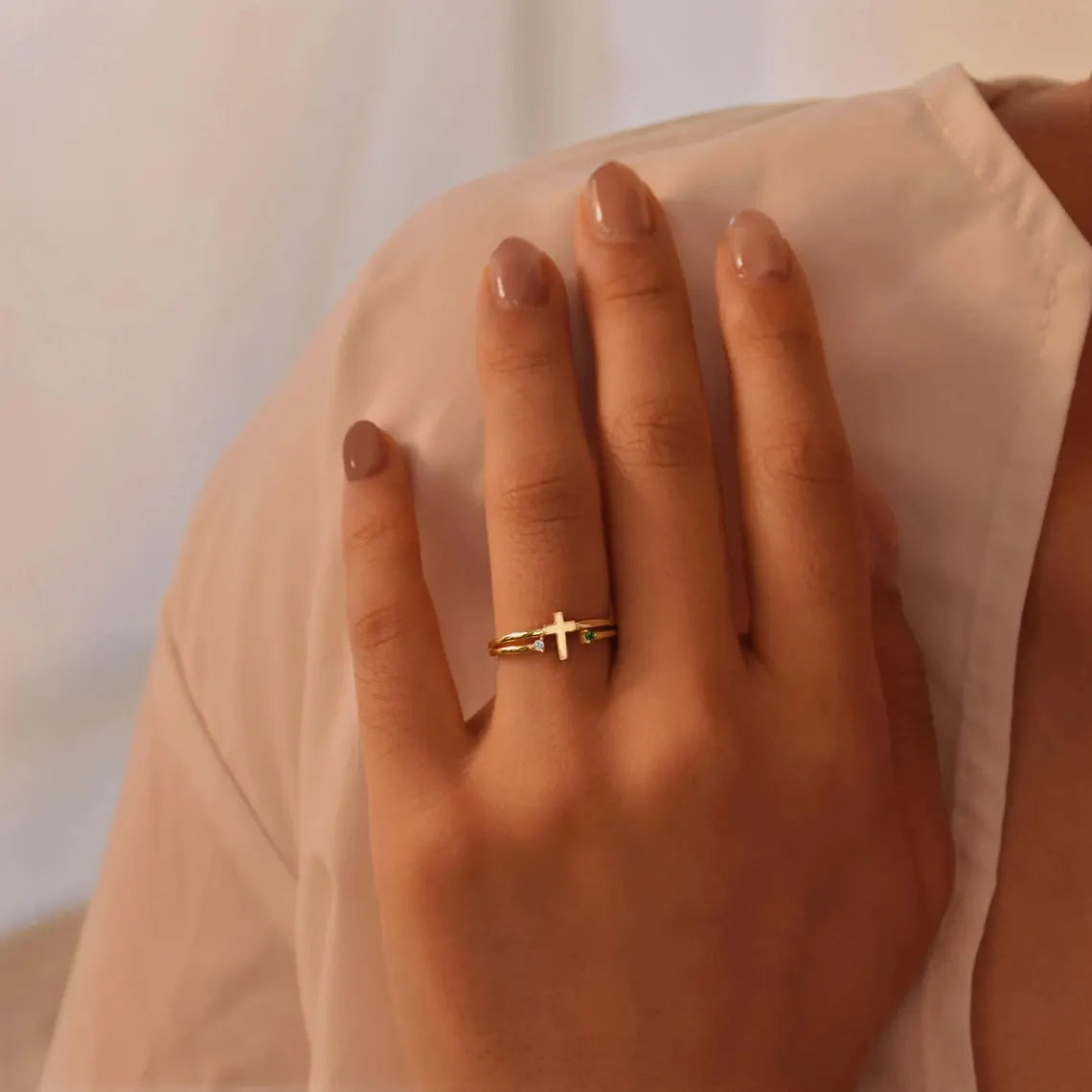Personalized Cross Birthstone Ring