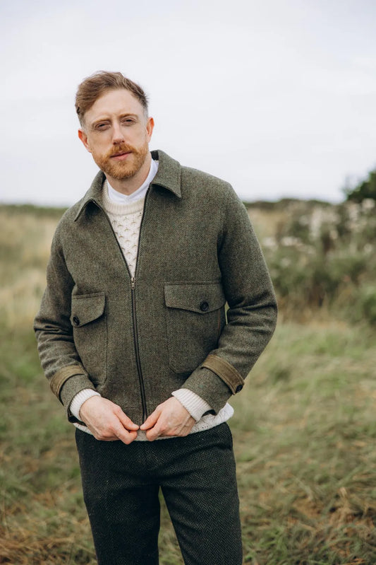 Celtic Tweed Men’s Moss-Green Aviator Jacket