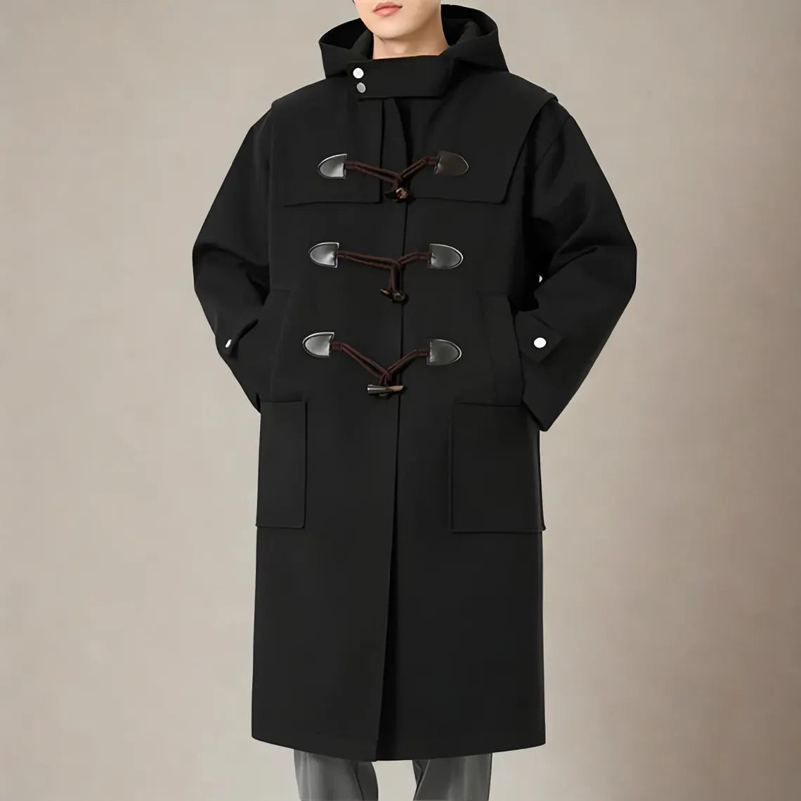 Autumn Winter Men’s Woolen Hooded Trench Coat