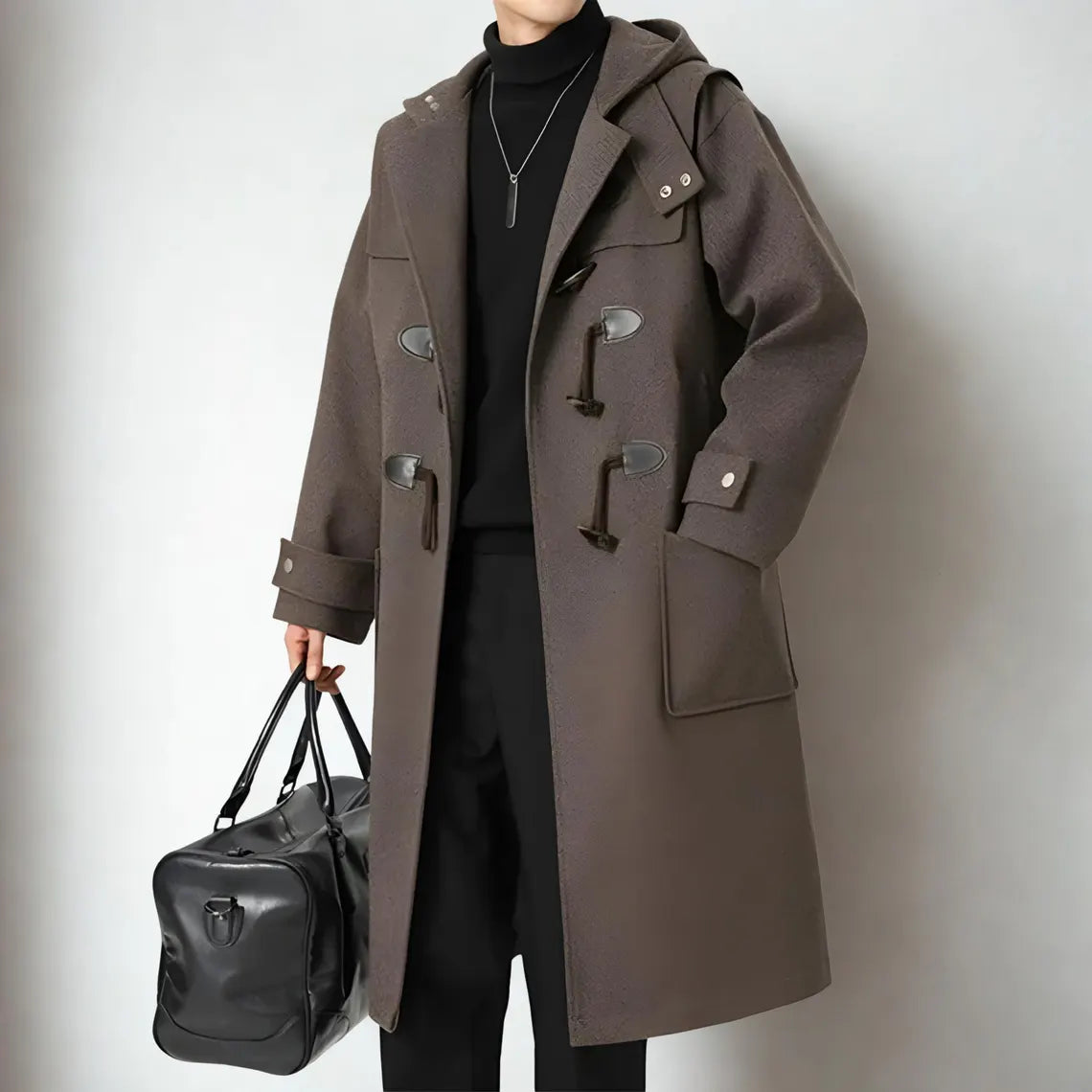 Autumn Winter Men’s Woolen Hooded Trench Coat