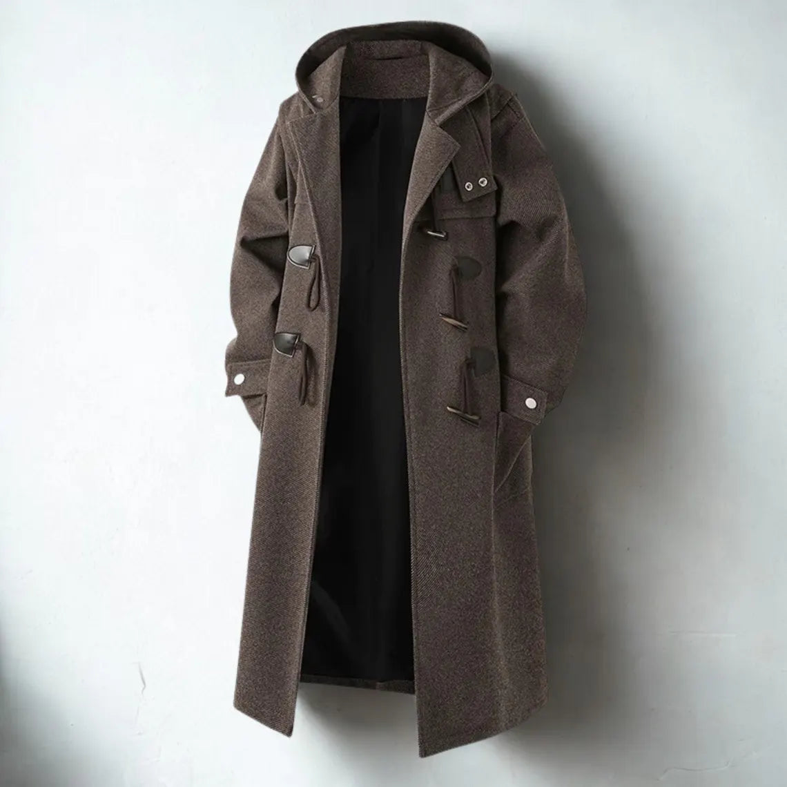 Autumn Winter Men’s Woolen Hooded Trench Coat