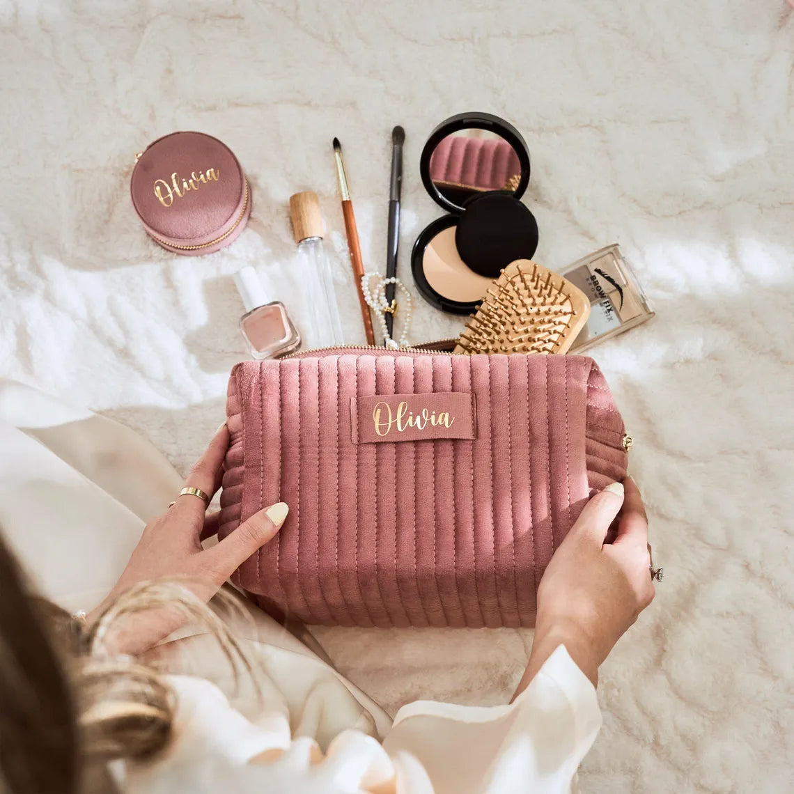 Personalized Velvet Makeup & Toiletry Bag