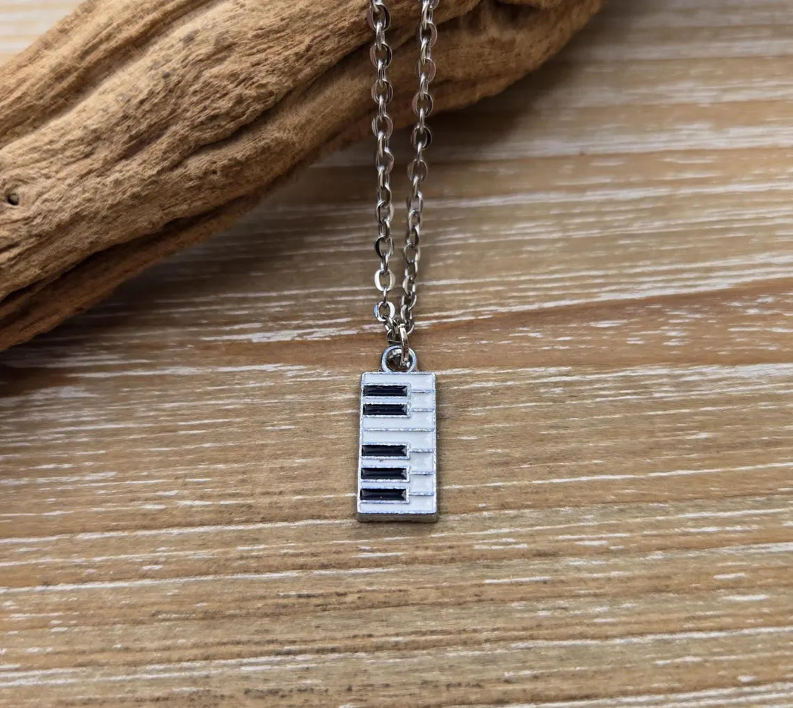 Black & White Enamel Piano Necklace