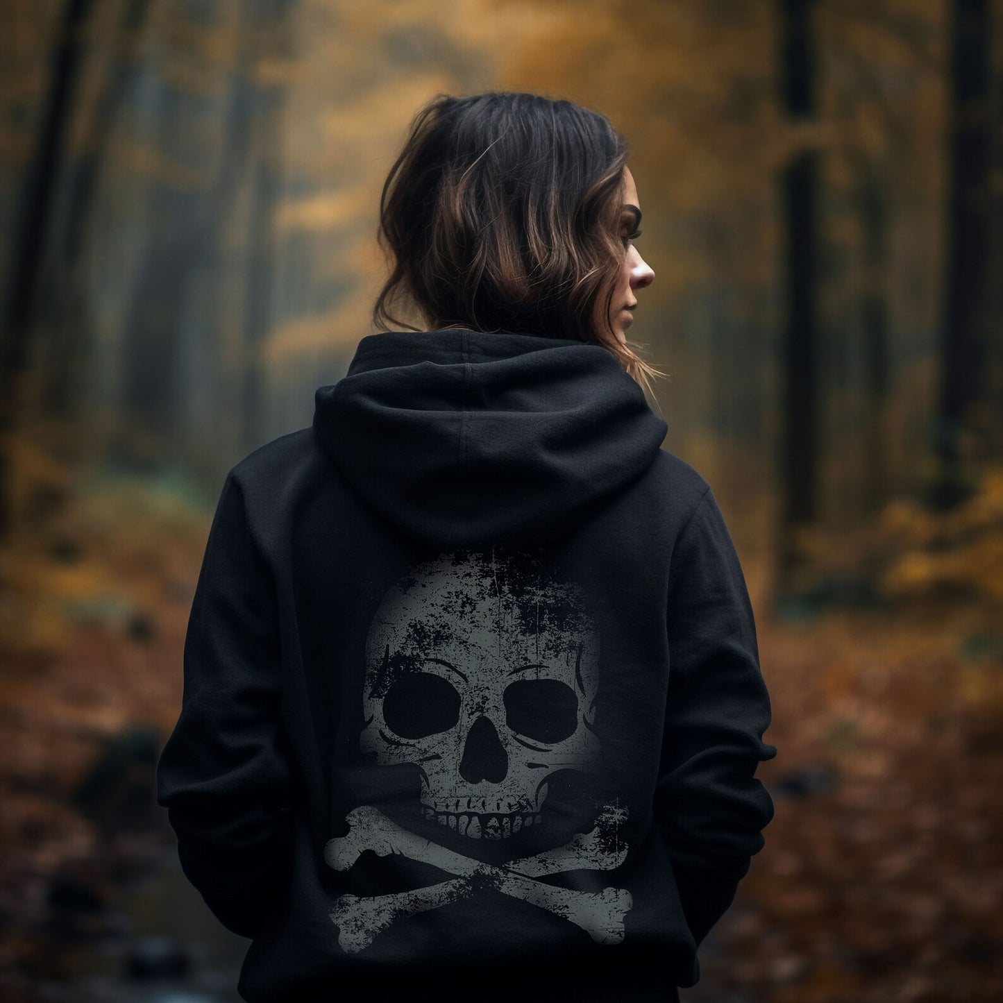 Black Distressed Skull Hoodie Sweatshirt