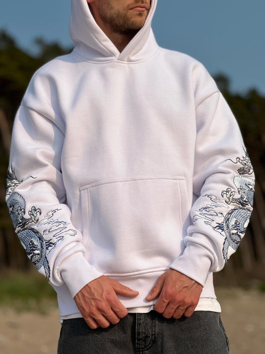 Embroidered Dragon Cotton Fleece Hoodie